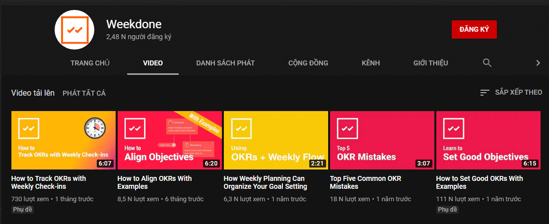 Bài giảng về OKRs trên Youtube Weekdone