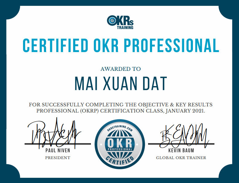 Chứng nhận OKRP HLV Mai Xuân Đạt