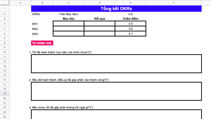 Mẫu Excel tổng kết OKRs